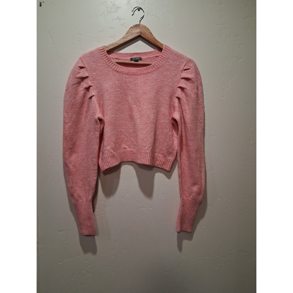 Wild Fable Pink Cropped Sweater Puff Sleeve Wmns M Barbie Valentine Romance Soft